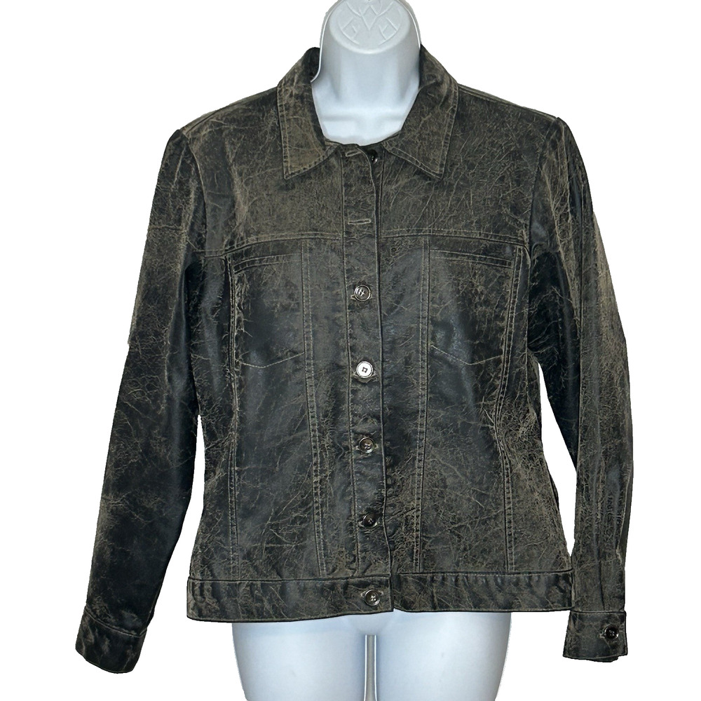 Vintage Vegan Leather Jacket Women's M‎ Brown Buttons Gotcha Covered USA